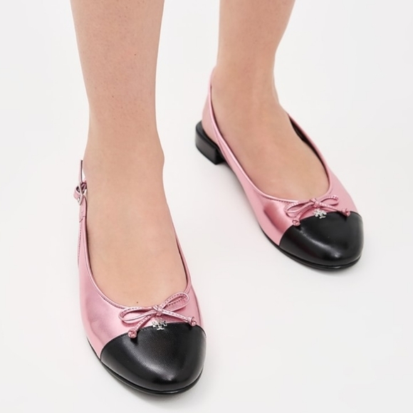 $278 Tory Burch Cap-Toe Slingback Ballet Flats Size 9.5